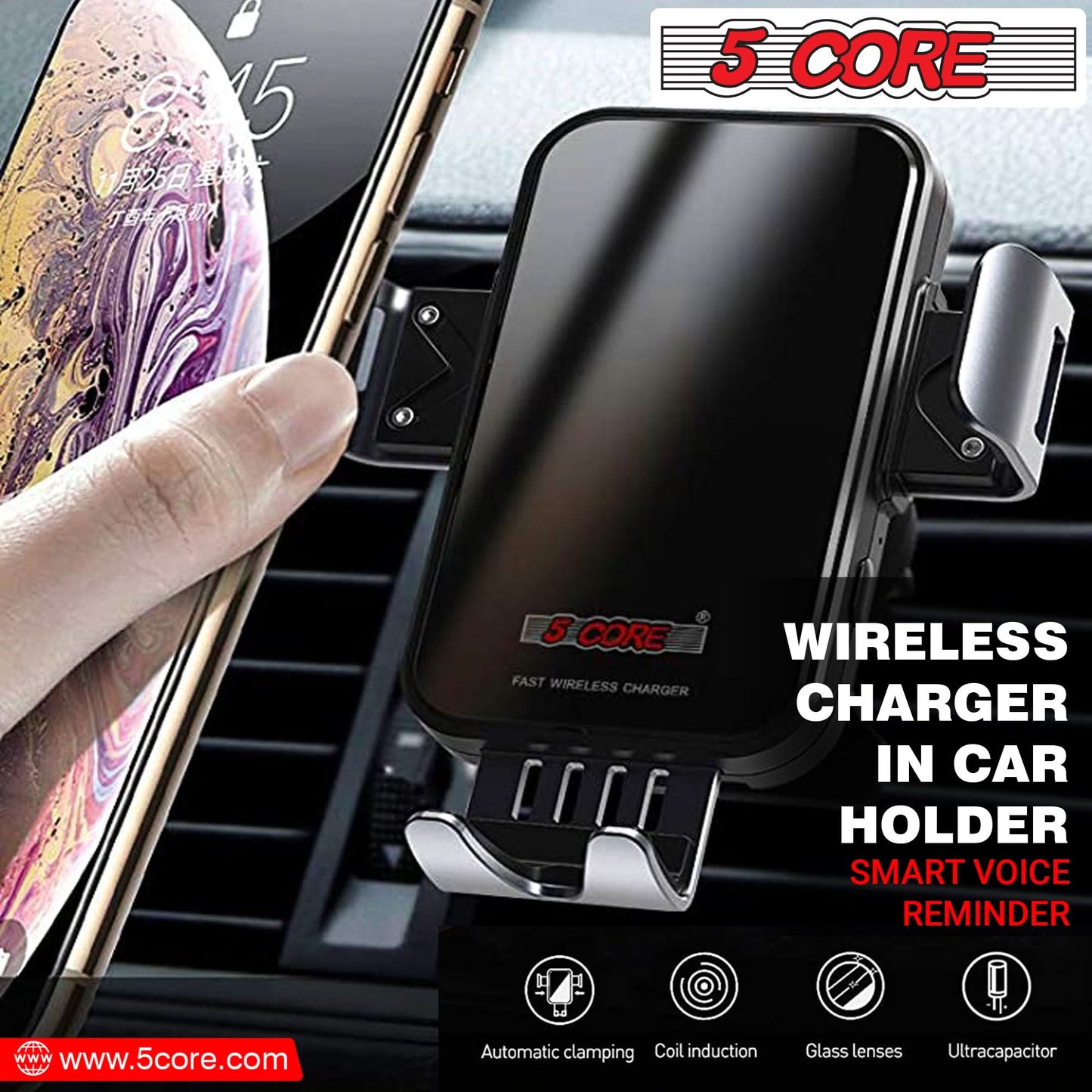 5 Core Magnetic Wireless Car Charger Mount